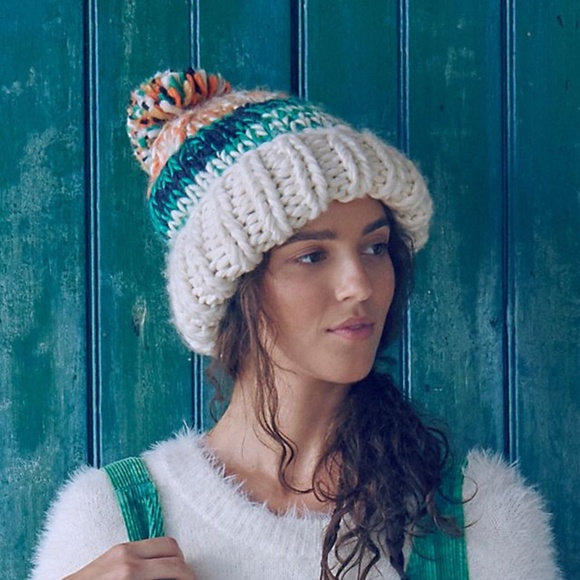 NEW Free People Tide Stripe Knit Pom Beanie Ivory - Picture 9 of 16